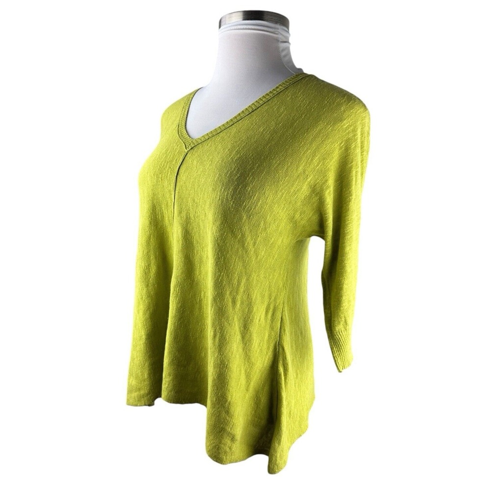 Eileen Fisher Organic Linen Cotton V-neck 3/4 Sleeve Top Green Small Lightweight - Picture 5 of 16